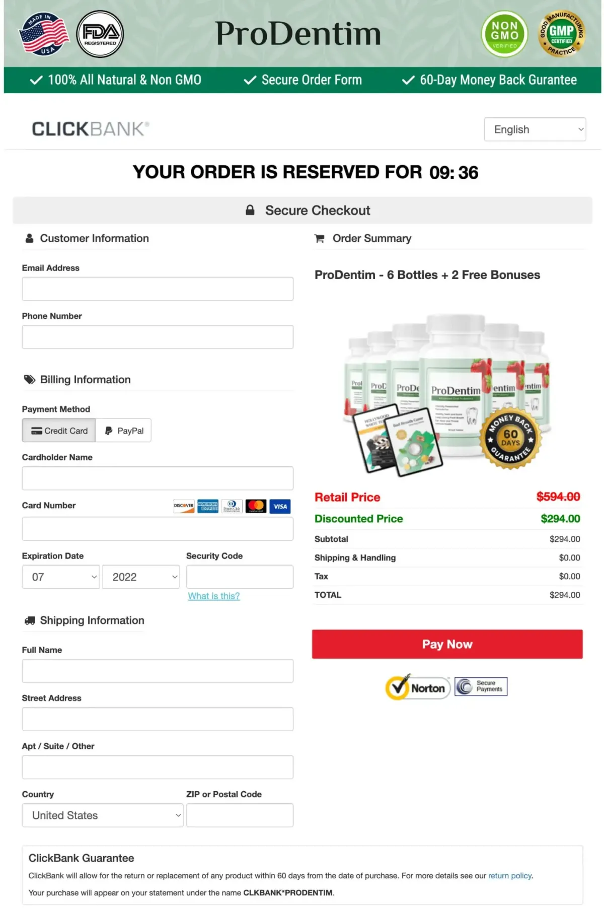 Prodentim Secure Checkout page